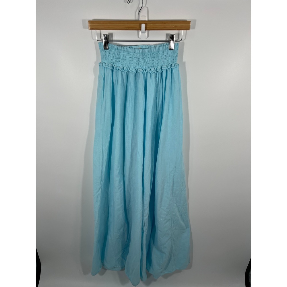 Blanco‎ Womens 100% Cotton Wide Leg Pants Blue Stretch Euro Summer Resort